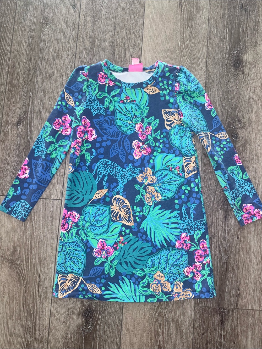 Girls' Long Sleeve Navy Tropical Print lilly pulitzer Dress.